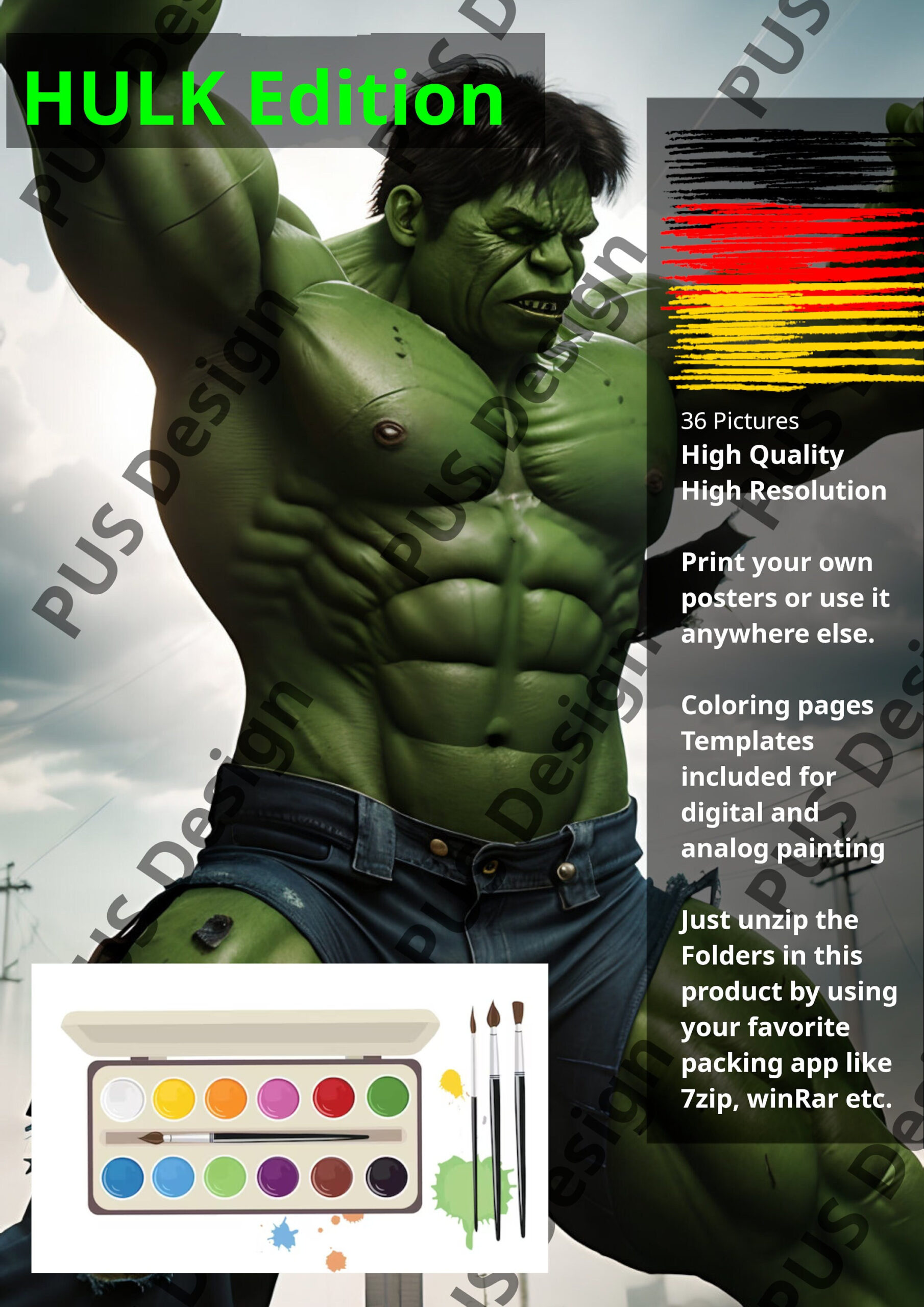 36 Superhelden Ausmalmotive -Hulk Edition- HQ, HighRes Bilder, Coloring Pages included