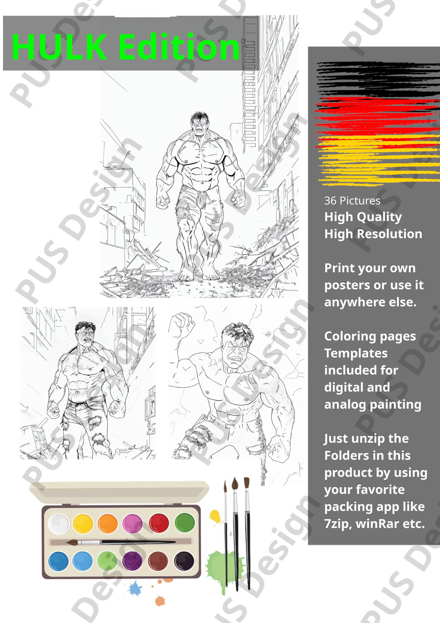 36 Superhelden Ausmalmotive -Hulk Edition- HQ, HighRes Bilder, Coloring Pages included – Bild 4