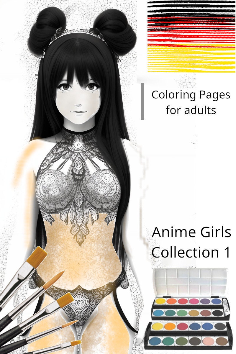 Anime-Ausmalmotive für Erwachsene: hochauflösende Kunstwerke. Ausdrucken & Ausmalen! Coloring Pages for Adults. High Quality